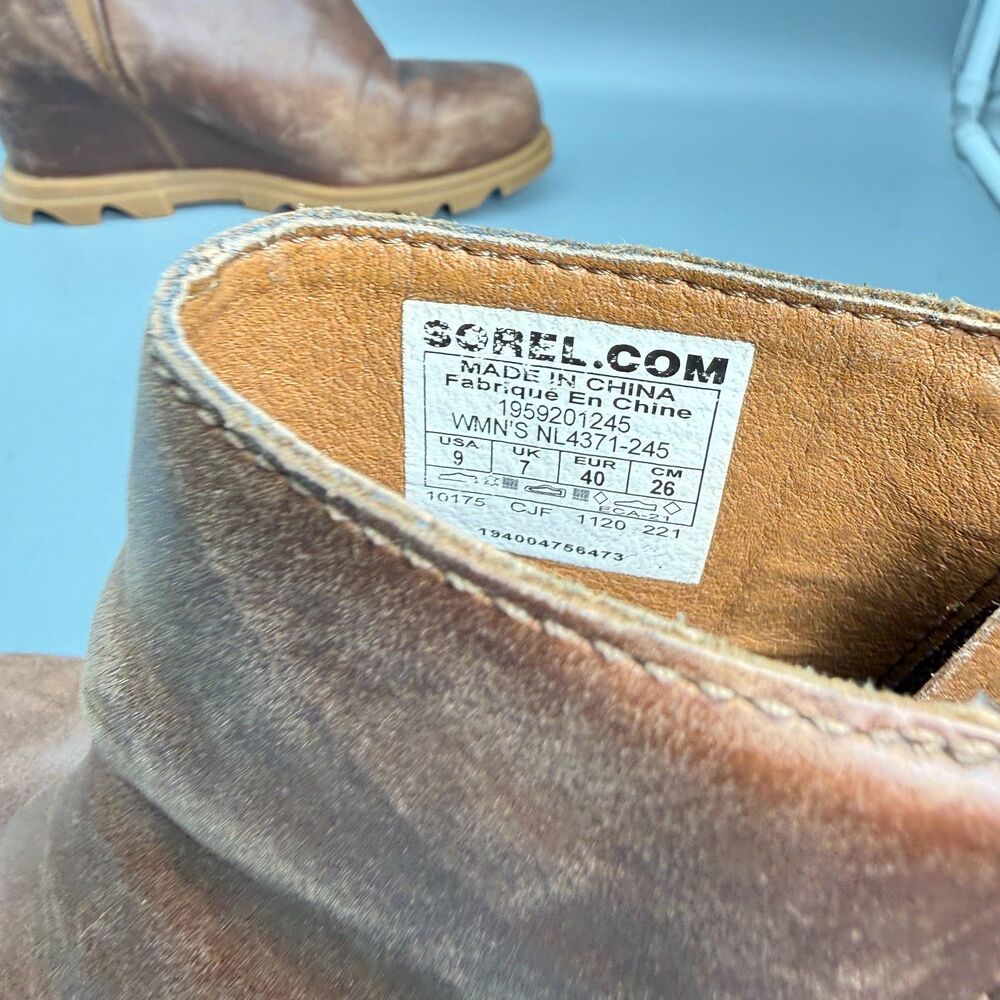 Sorel Joan Arctic Wedge III Chelsea Boots Women's 9 Brown Leather Round Toe Shoe - Picture 9 of 10